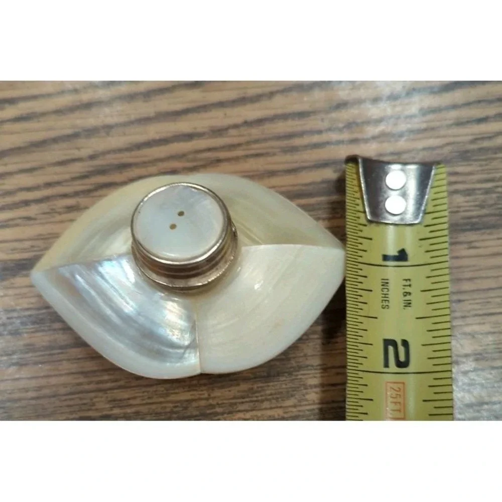 Beautiful Vintage Mother of‎ Pearl Shell Salt & Pepper Shakers OAK Handmade